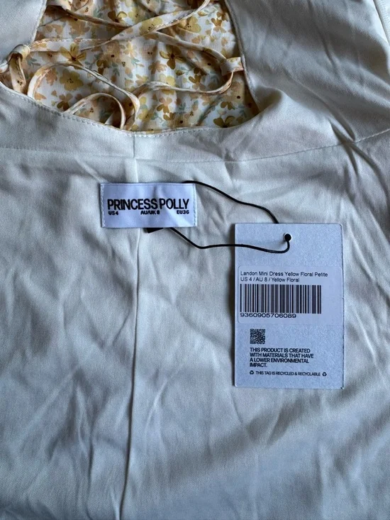 NWT Princess Polly Landon Mini Dress Yellow Floral Petite US 4 - Picture 6 of 6